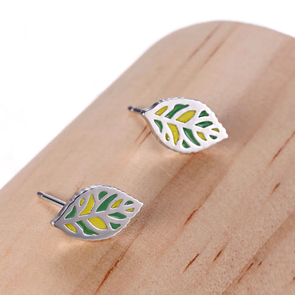 1 Pair Pastoral Leaf Sterling Silver Ear Studs