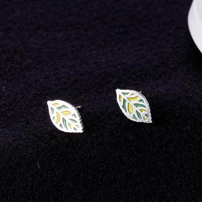 1 Pair Pastoral Leaf Sterling Silver Ear Studs