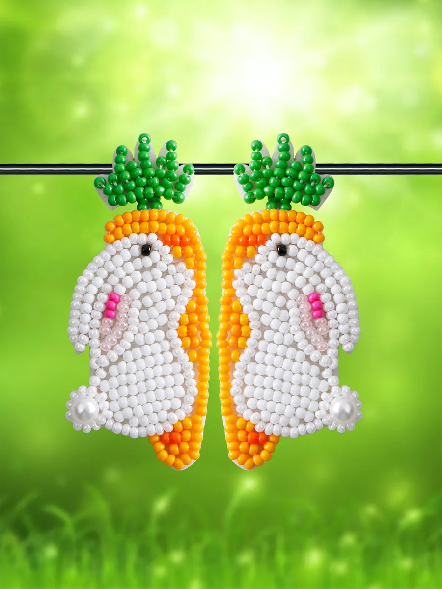 1 Pair Pastoral Rabbit Carrot Handmade Braid Alloy Seed Bead Drop Earrings