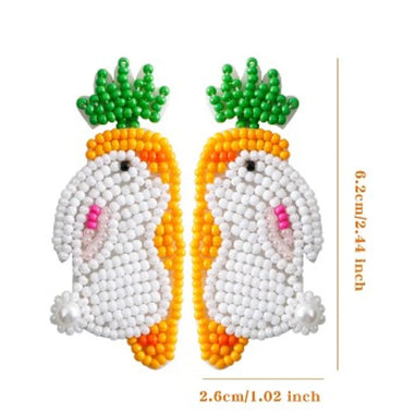 1 Pair Pastoral Rabbit Carrot Handmade Braid Alloy Seed Bead Drop Earrings