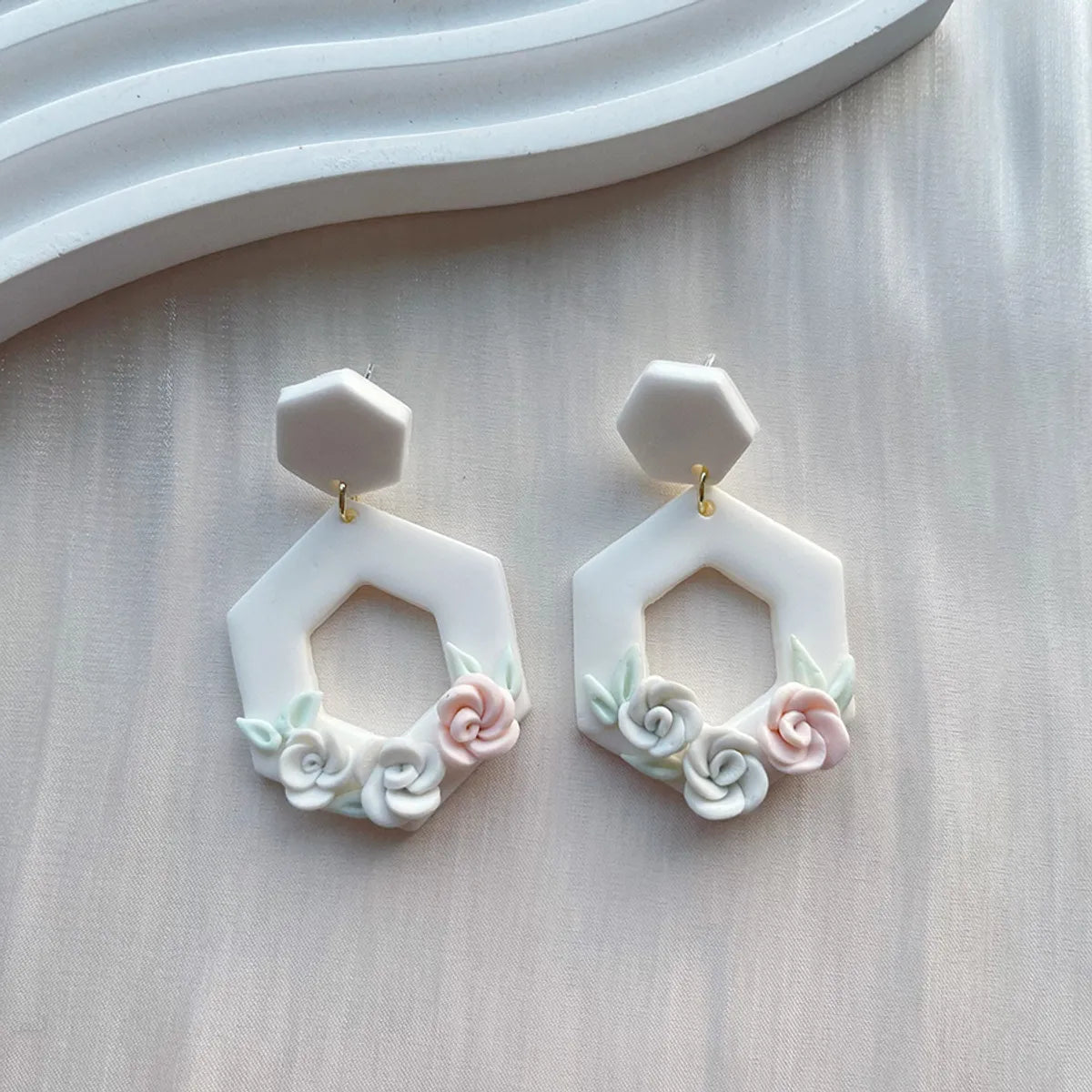 1 Pair Pastoral Rose Flower Plating Soft Clay 14k Gold Plated Drop Earrings