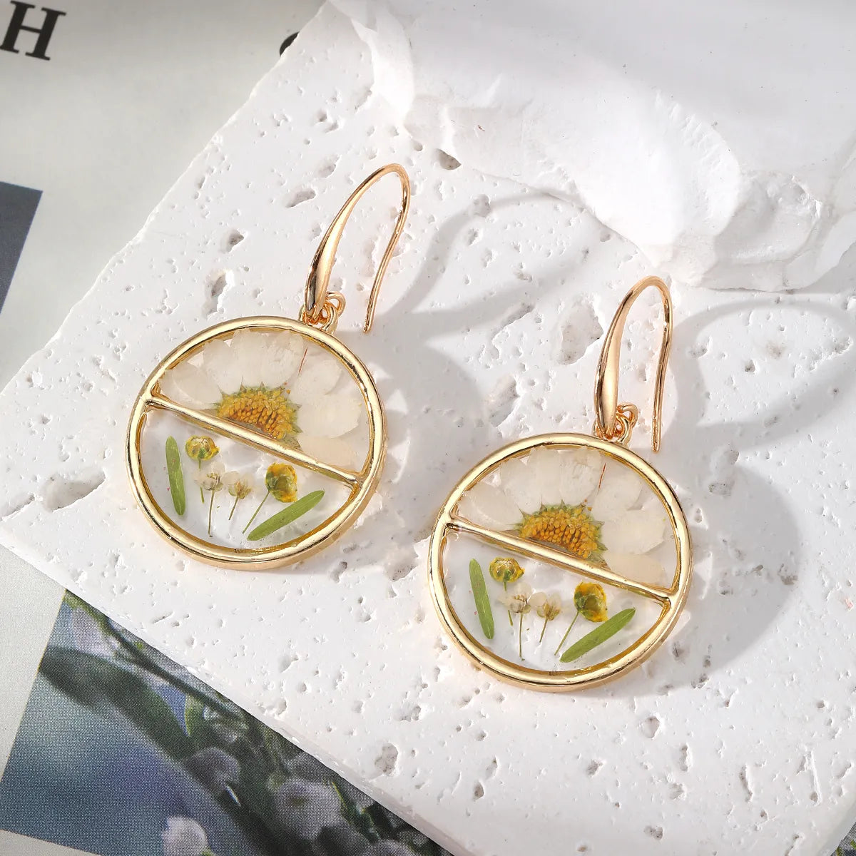 1 Pair Pastoral Simple Style Flower Alloy Resin Drop Earrings