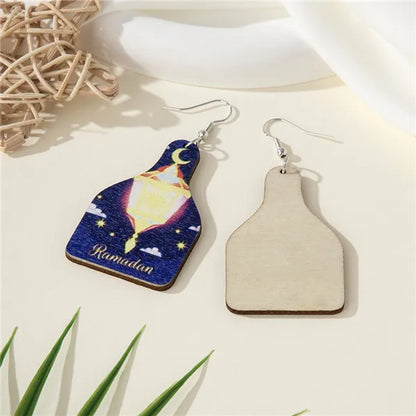 1 Pair Pastoral Simple Style Star Moon Lantern Wood Drop Earrings