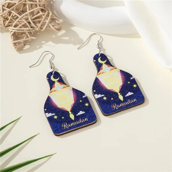 1 Pair Pastoral Simple Style Star Moon Lantern Wood Drop Earrings