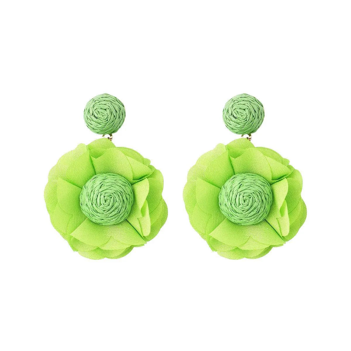 1 Pair Pastoral Streetwear Flower Cloth Raffia Drop Earrings