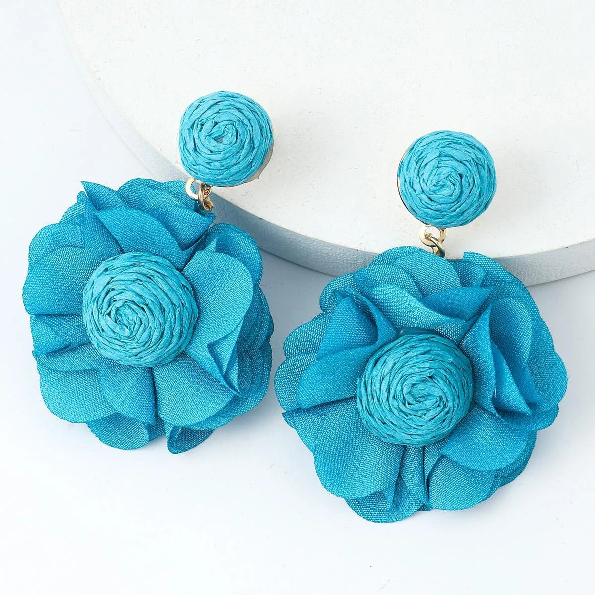 1 Pair Pastoral Streetwear Flower Cloth Raffia Drop Earrings