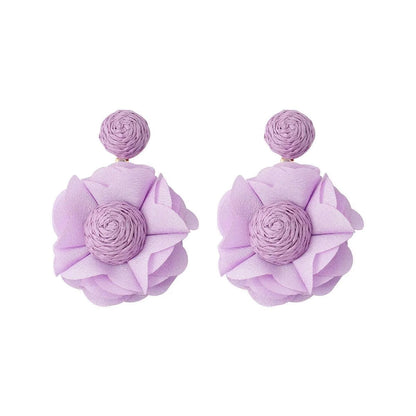 1 Pair Pastoral Streetwear Flower Cloth Raffia Drop Earrings