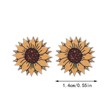 1 Pair Pastoral Sunflower Flower Wood Ear Studs