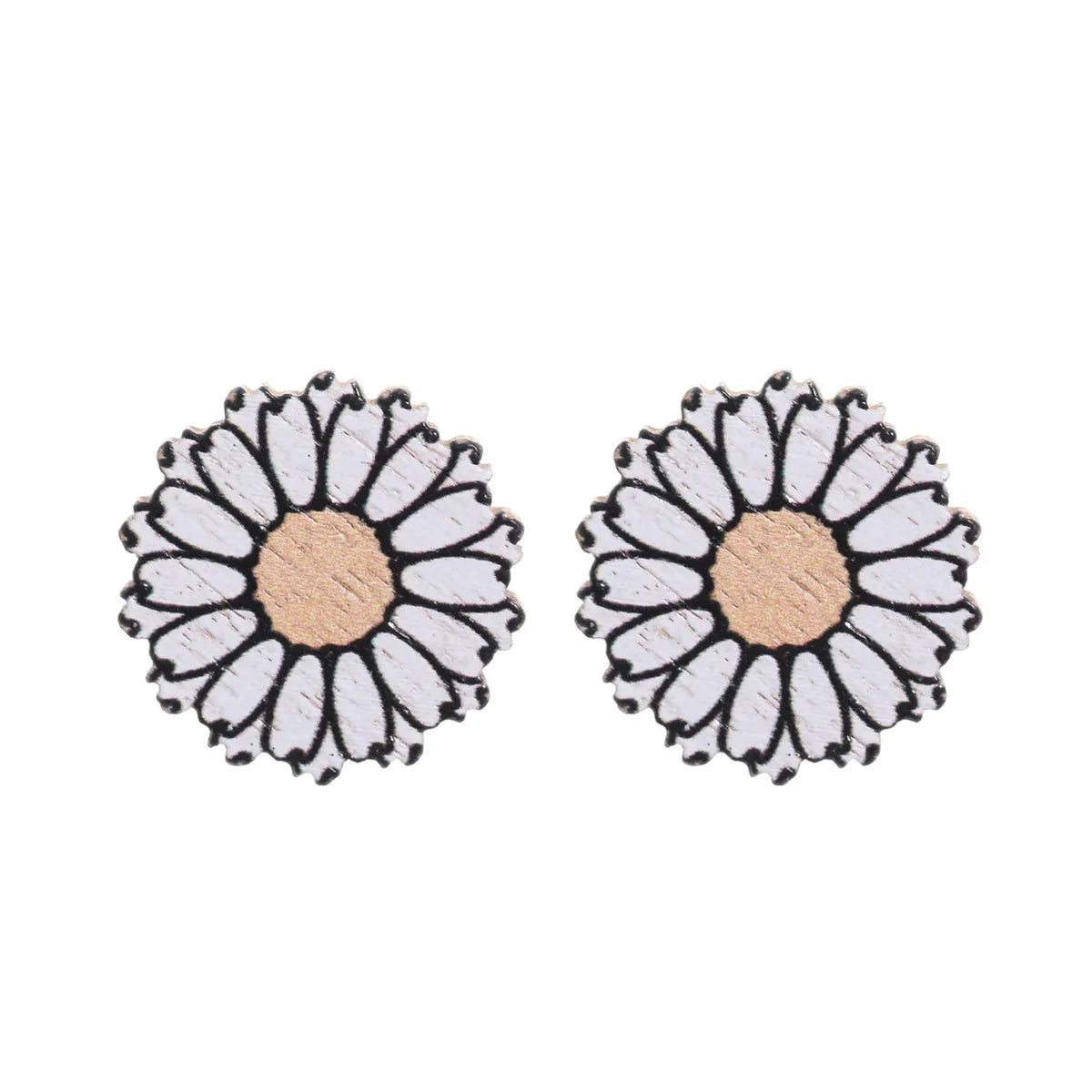 1 Pair Pastoral Sunflower Flower Wood Ear Studs