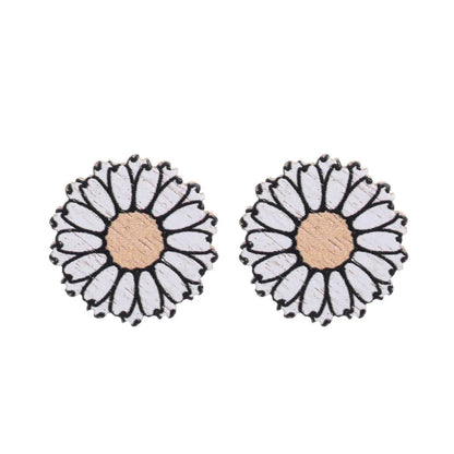 1 Pair Pastoral Sunflower Flower Wood Ear Studs