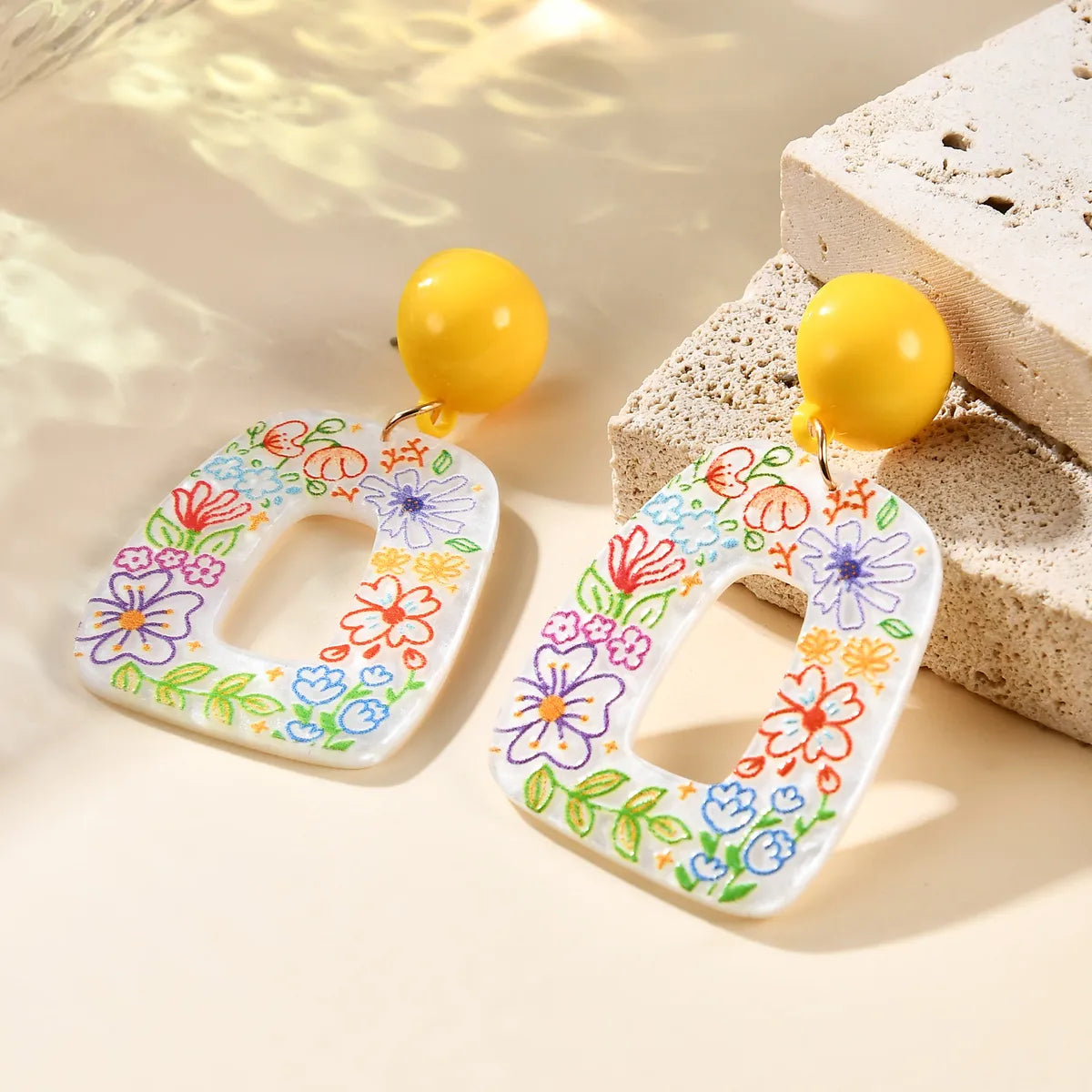 1 Pair Pastoral U Shape Flower Arylic Drop Earrings