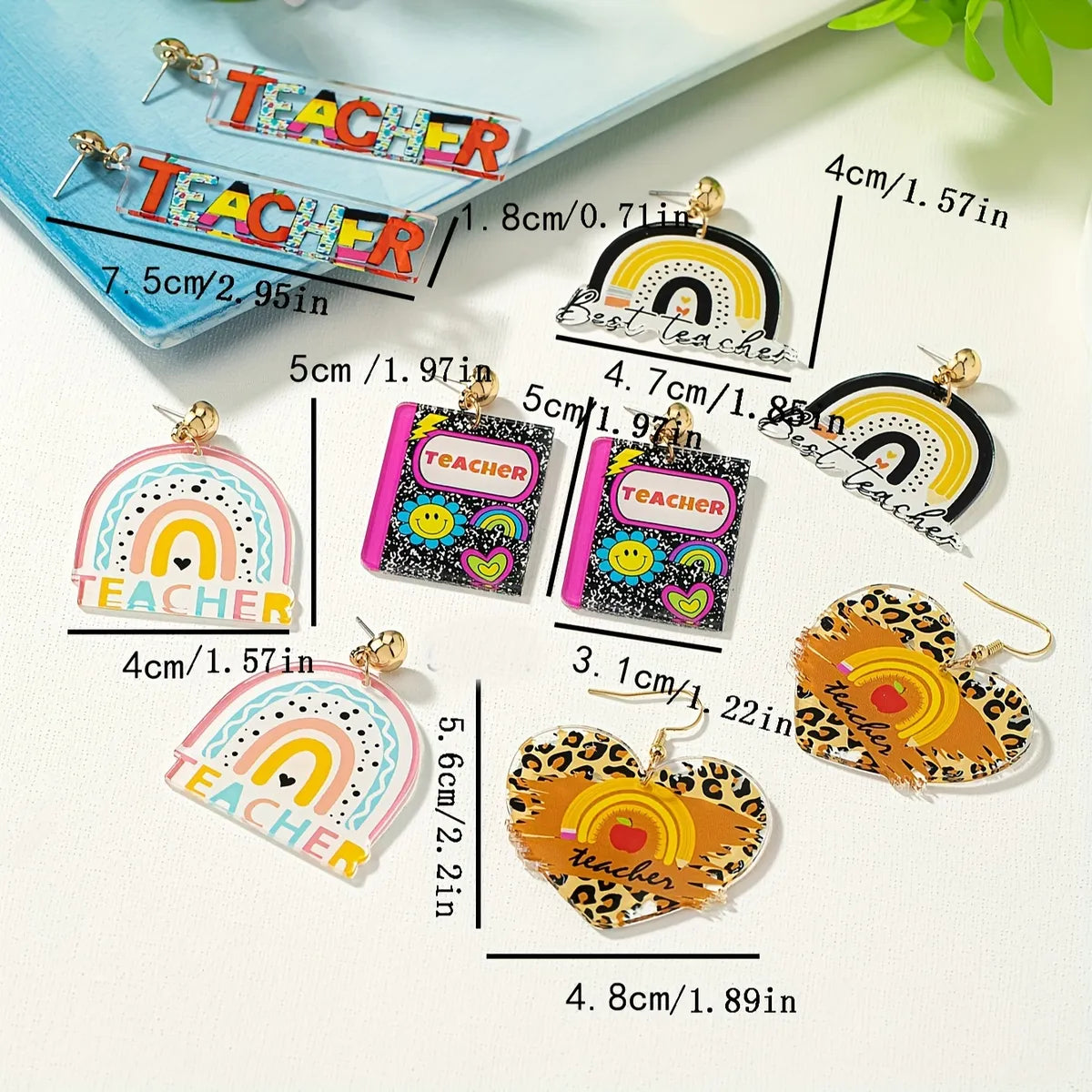 1 Pair Preppy Style Artistic Book Sunflower Letter Slice Printing Arylic Drop Earrings