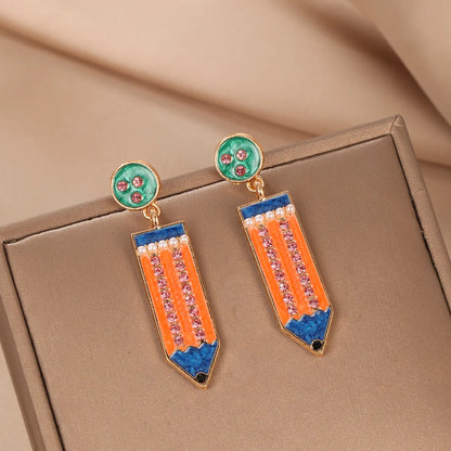 1 Pair Preppy Style Pencil Printing Alloy Drop Earrings