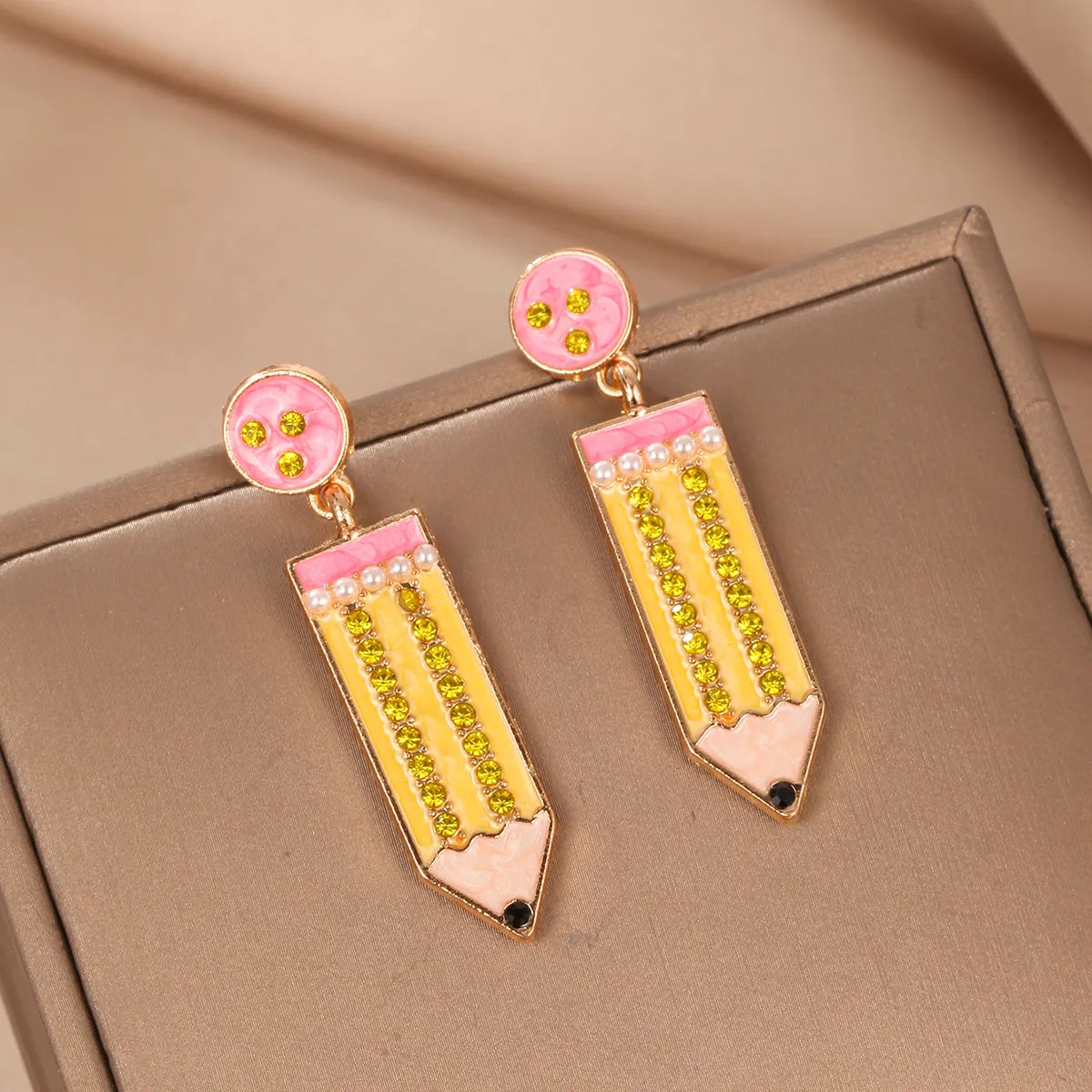 1 Pair Preppy Style Pencil Printing Alloy Drop Earrings