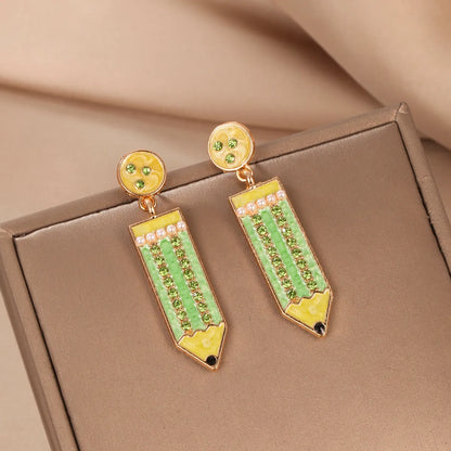 1 Pair Preppy Style Pencil Printing Alloy Drop Earrings