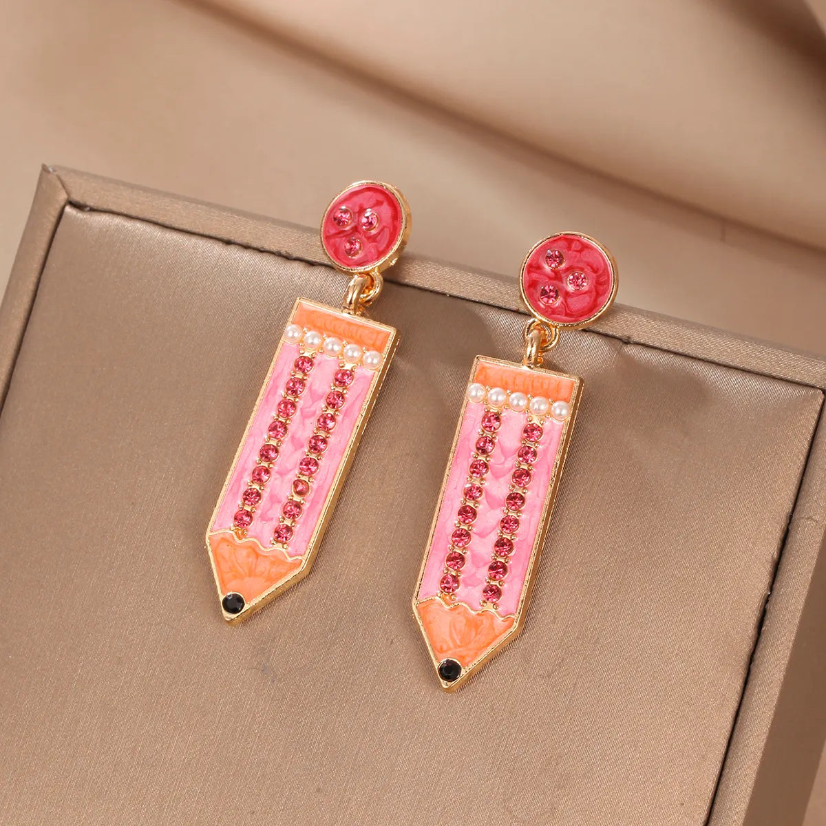 1 Pair Preppy Style Pencil Printing Alloy Drop Earrings