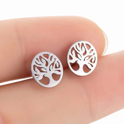 1 Pair Preppy Style Tree Polishing Plating Hollow Out 304 Stainless Steel 18K Gold Plated Ear Studs