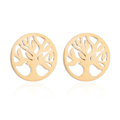 1 Pair Preppy Style Tree Polishing Plating Hollow Out 304 Stainless Steel 18K Gold Plated Ear Studs