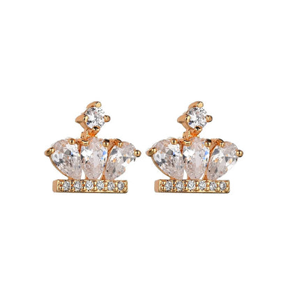 1 Pair Princess Crown Plating Inlay Copper Alloy Zircon 18K Gold Plated White Gold Plated Ear Studs