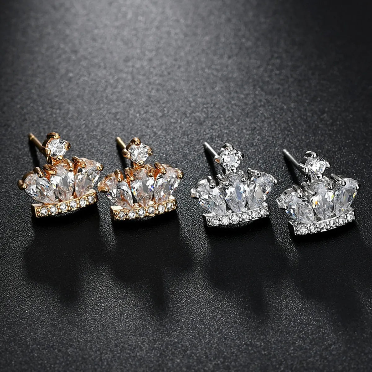 1 Pair Princess Crown Plating Inlay Copper Alloy Zircon 18K Gold Plated White Gold Plated Ear Studs