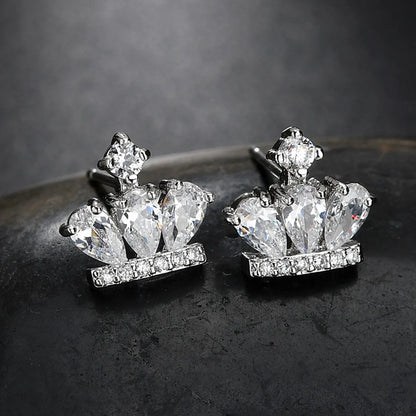 1 Pair Princess Crown Plating Inlay Copper Alloy Zircon 18K Gold Plated White Gold Plated Ear Studs