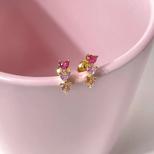 1 Pair Princess Cute Heart Shape Inlay Copper Zircon 18K Gold Plated Ear Studs