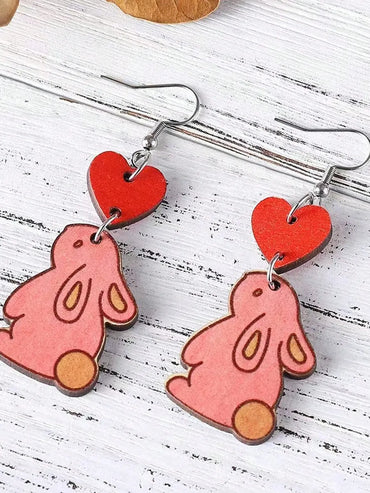 1 Pair Princess Cute Rabbit Printing Wood Drop Earrings