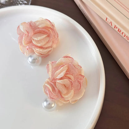 1 Pair Princess Flower Imitation Pearl Cloth Ear Studs