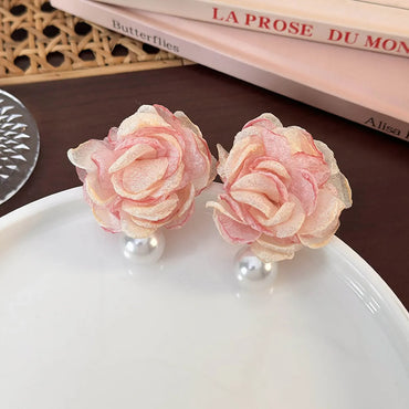 1 Pair Princess Flower Imitation Pearl Cloth Ear Studs