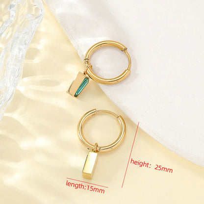 1 Pair Princess Luxurious Shiny Rectangle Polishing Plating Inlay Titanium Steel Rhinestones 18k Gold Plated Drop Earrings