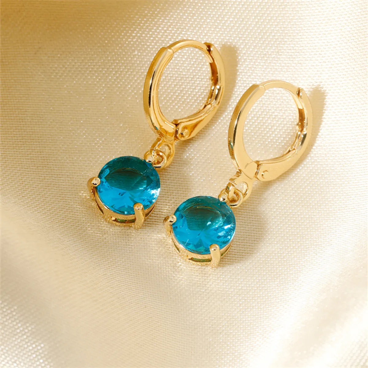 1 Pair Princess Romantic Sweet Round Water Droplets Plating Inlay Copper Glass K Gold Plated Drop Earrings