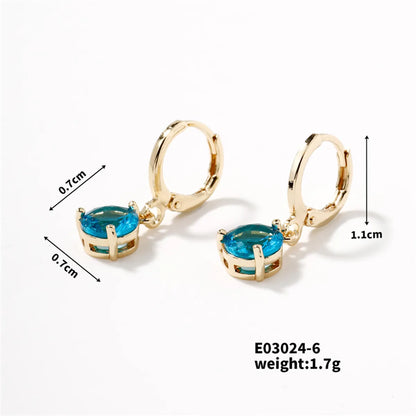 1 Pair Princess Romantic Sweet Round Water Droplets Plating Inlay Copper Glass K Gold Plated Drop Earrings