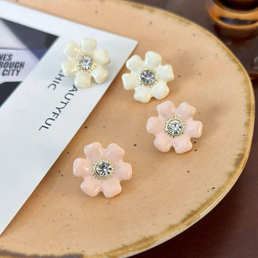 1 Pair Princess Sweet Flower Inlay Imitation Pearl Alloy Zircon Ear Studs