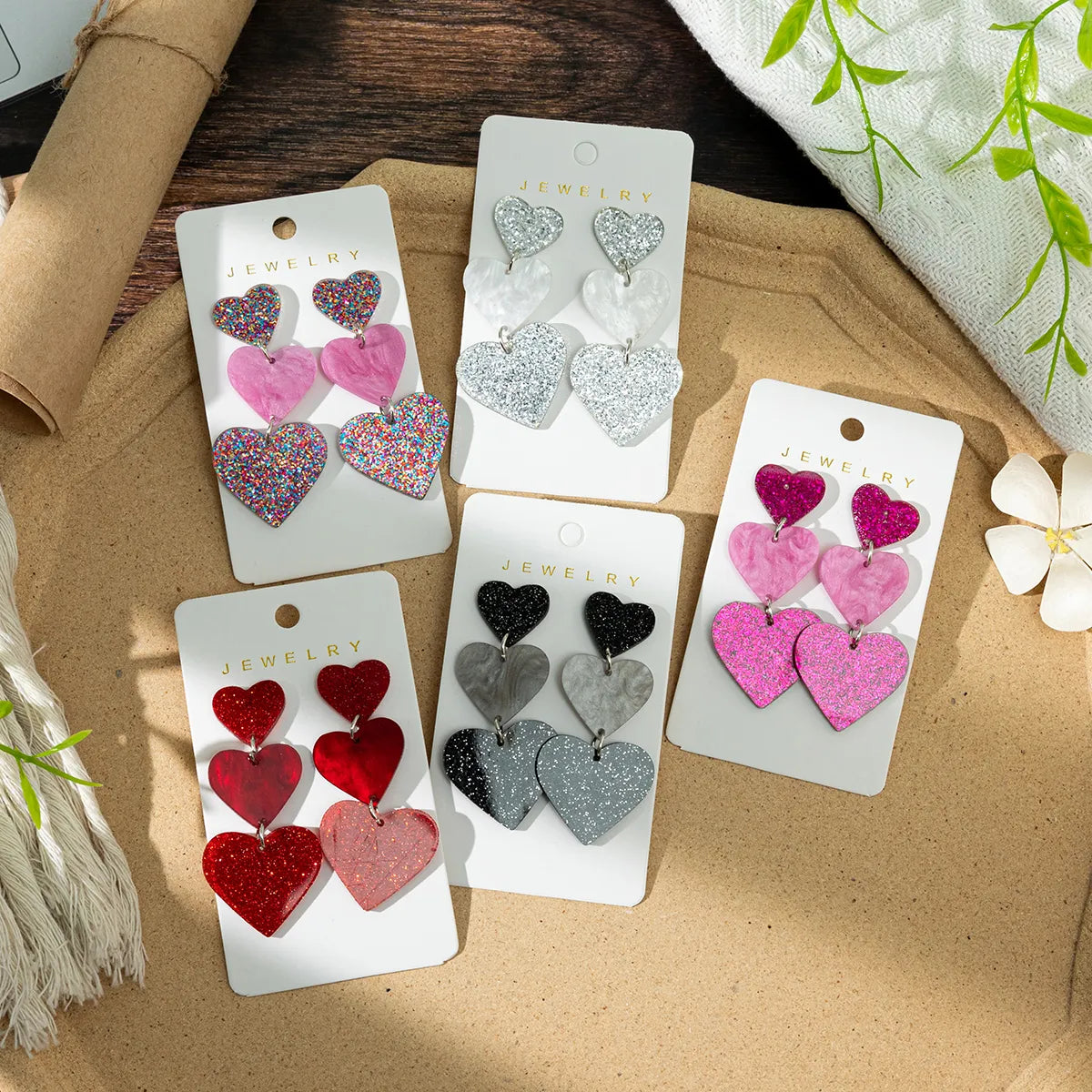 1 Pair Princess Sweet Heart Shape Printing Arylic Drop Earrings