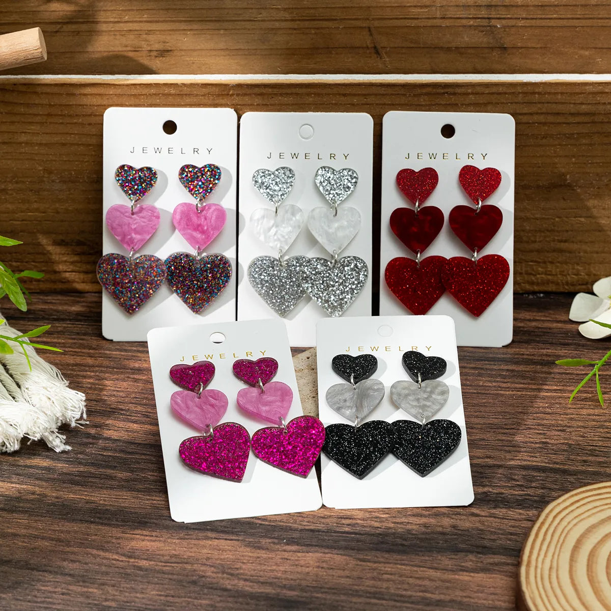 1 Pair Princess Sweet Heart Shape Printing Arylic Drop Earrings