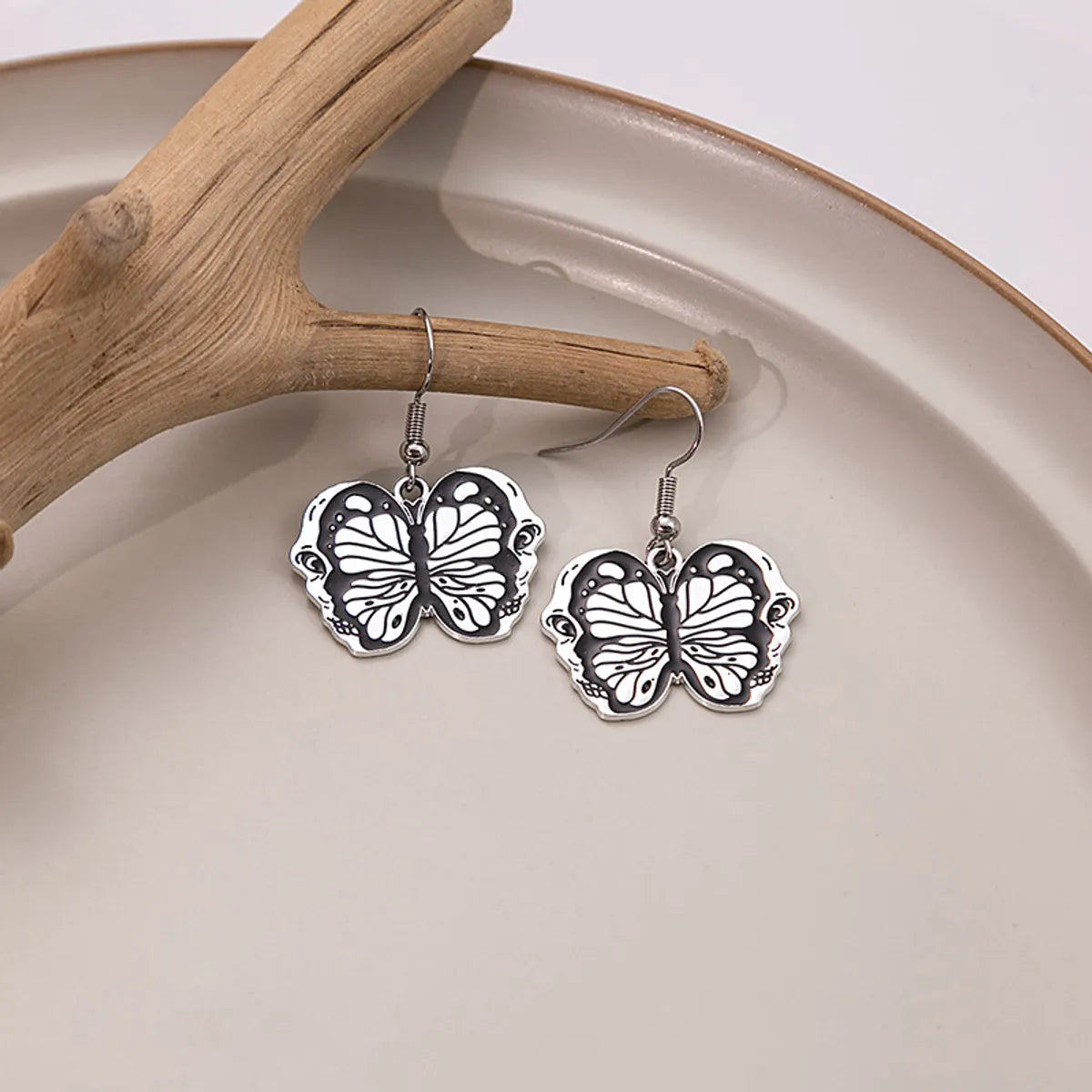 1 Pair Punk Butterfly Skull Enamel Alloy Drop Earrings