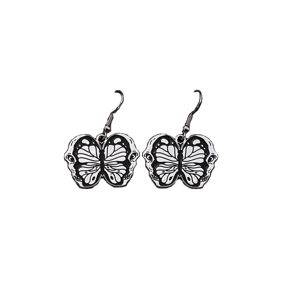 1 Pair Punk Butterfly Skull Enamel Alloy Drop Earrings