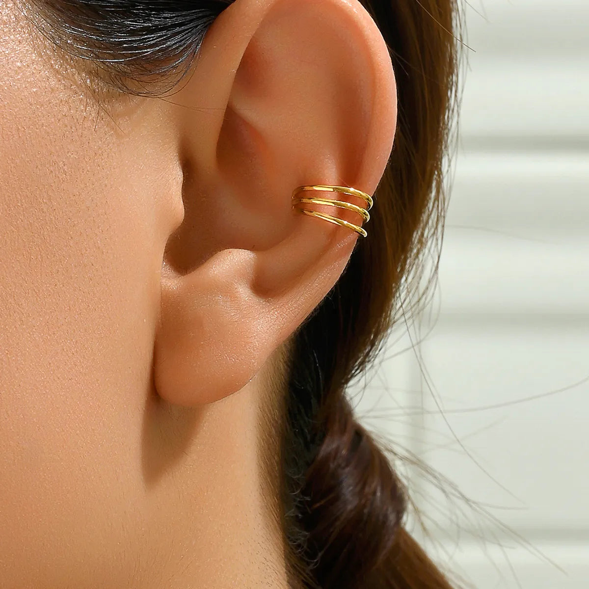 1 Pair Punk Cool Style C Shape Solid Color Plating Inlay Copper Rhinestones 18k Gold Plated Ear Cuffs