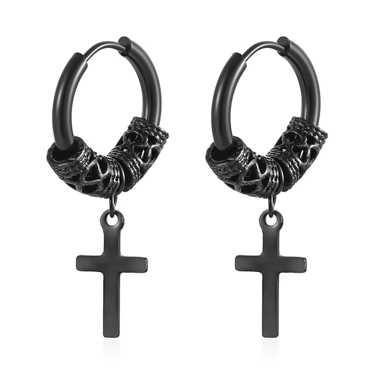 1 Pair Punk Cross Plating Stainless Steel Drop Earrings