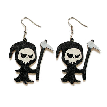 1 Pair Punk Halloween Pattern Skull Ghost Wood Earrings