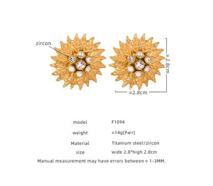 1 Pair Punk Modern Style Flower Plating Inlay Titanium Steel Zircon 18k Gold Plated Ear Studs