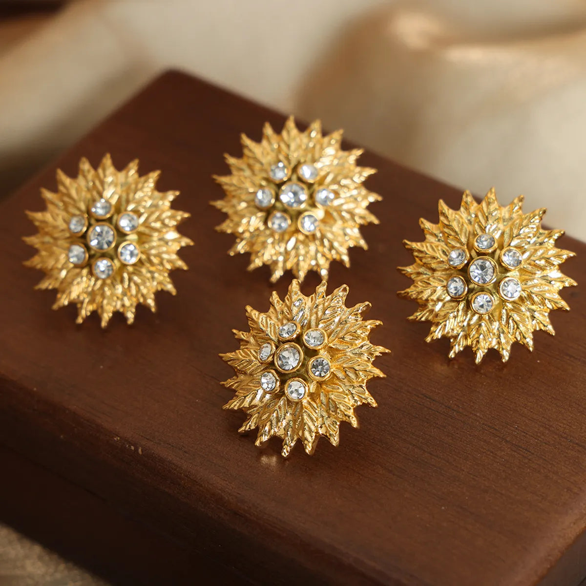 1 Pair Punk Modern Style Flower Plating Inlay Titanium Steel Zircon 18k Gold Plated Ear Studs