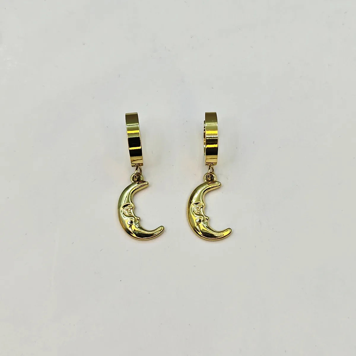 1 Pair Punk Simple Style Moon Stamping Plating Stainless Steel 18k Gold Plated Drop Earrings