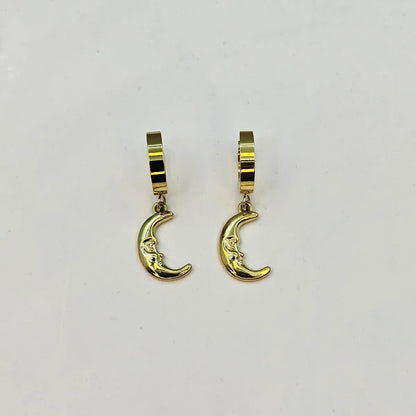 1 Pair Punk Simple Style Moon Stamping Plating Stainless Steel 18k Gold Plated Drop Earrings