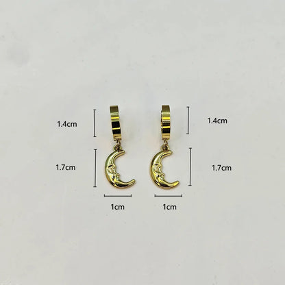 1 Pair Punk Simple Style Moon Stamping Plating Stainless Steel 18k Gold Plated Drop Earrings