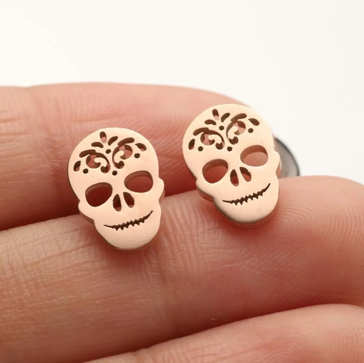 1 Pair Punk Simple Style Skull Plating Stainless Steel Ear Studs