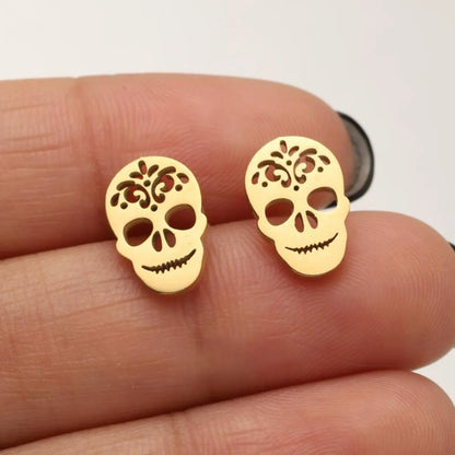 1 Pair Punk Simple Style Skull Plating Stainless Steel Ear Studs