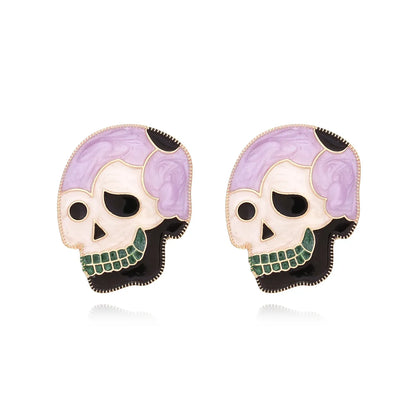 1 Pair Punk Skull Enamel Alloy Ear Studs