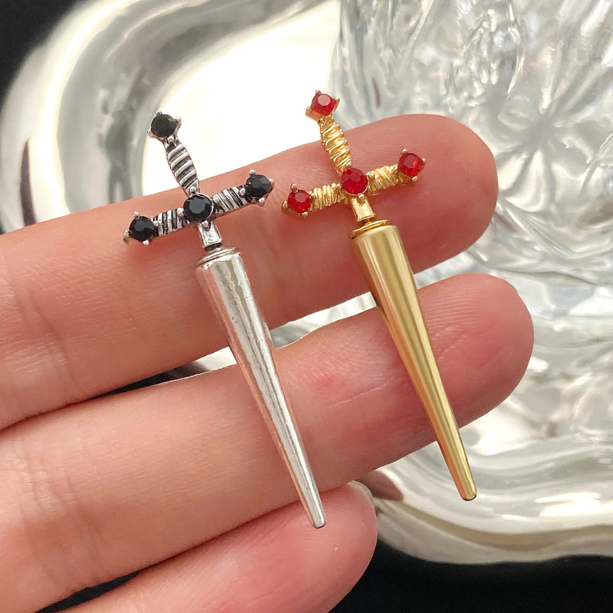 1 Pair Punk Sword Cross Alloy Ear Studs