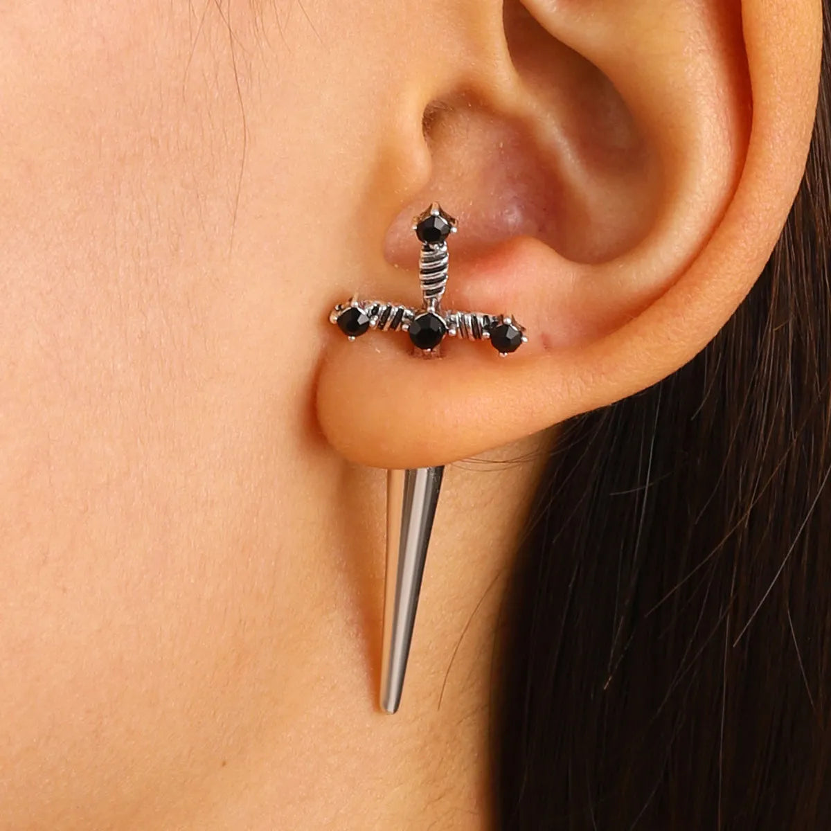 1 Pair Punk Sword Cross Alloy Ear Studs